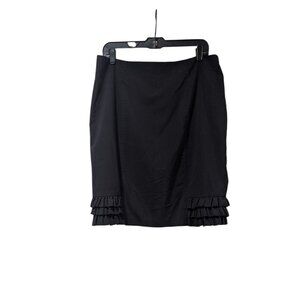 Bobby J Vintage Black Ruffle Bottom Back Zip Knee Length Pencil Skirt Sz 15/16